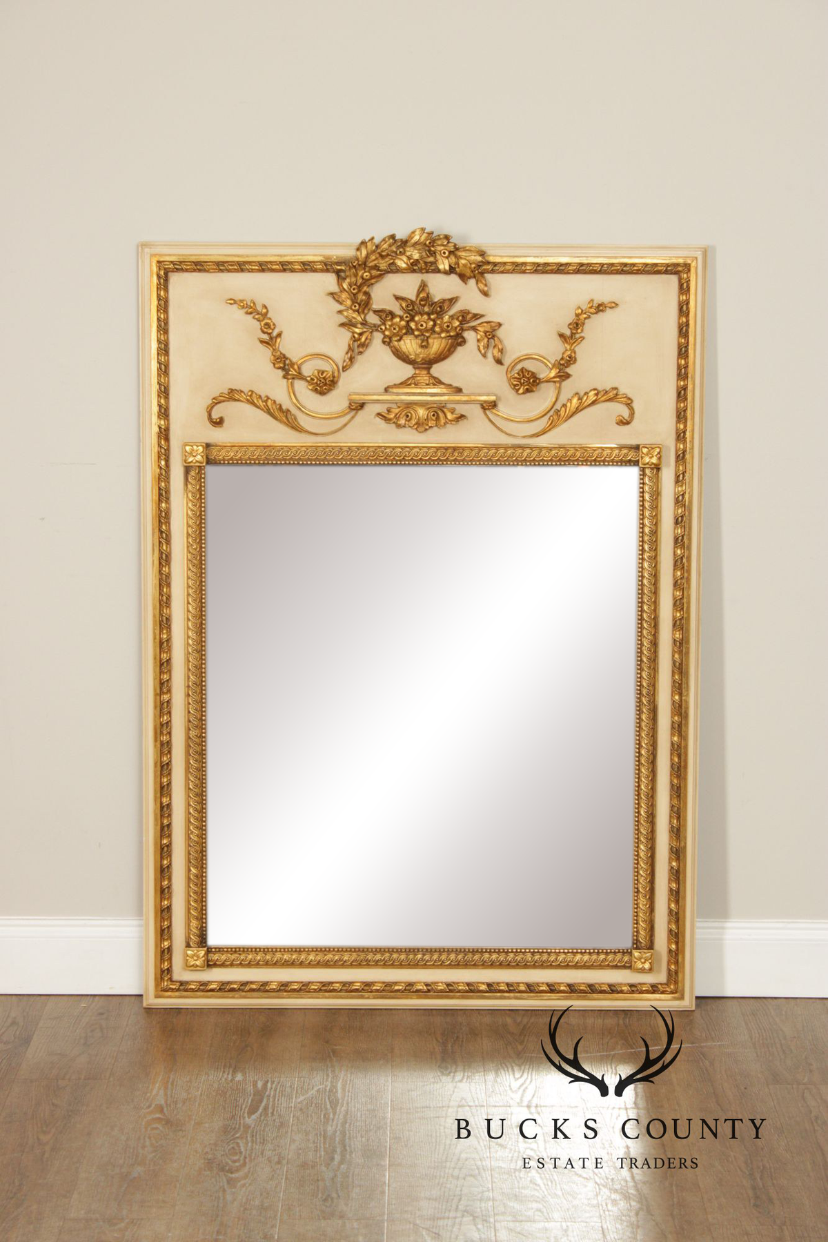 Vintage French Neoclassical Style Partial Gilt Trumeau Mirror