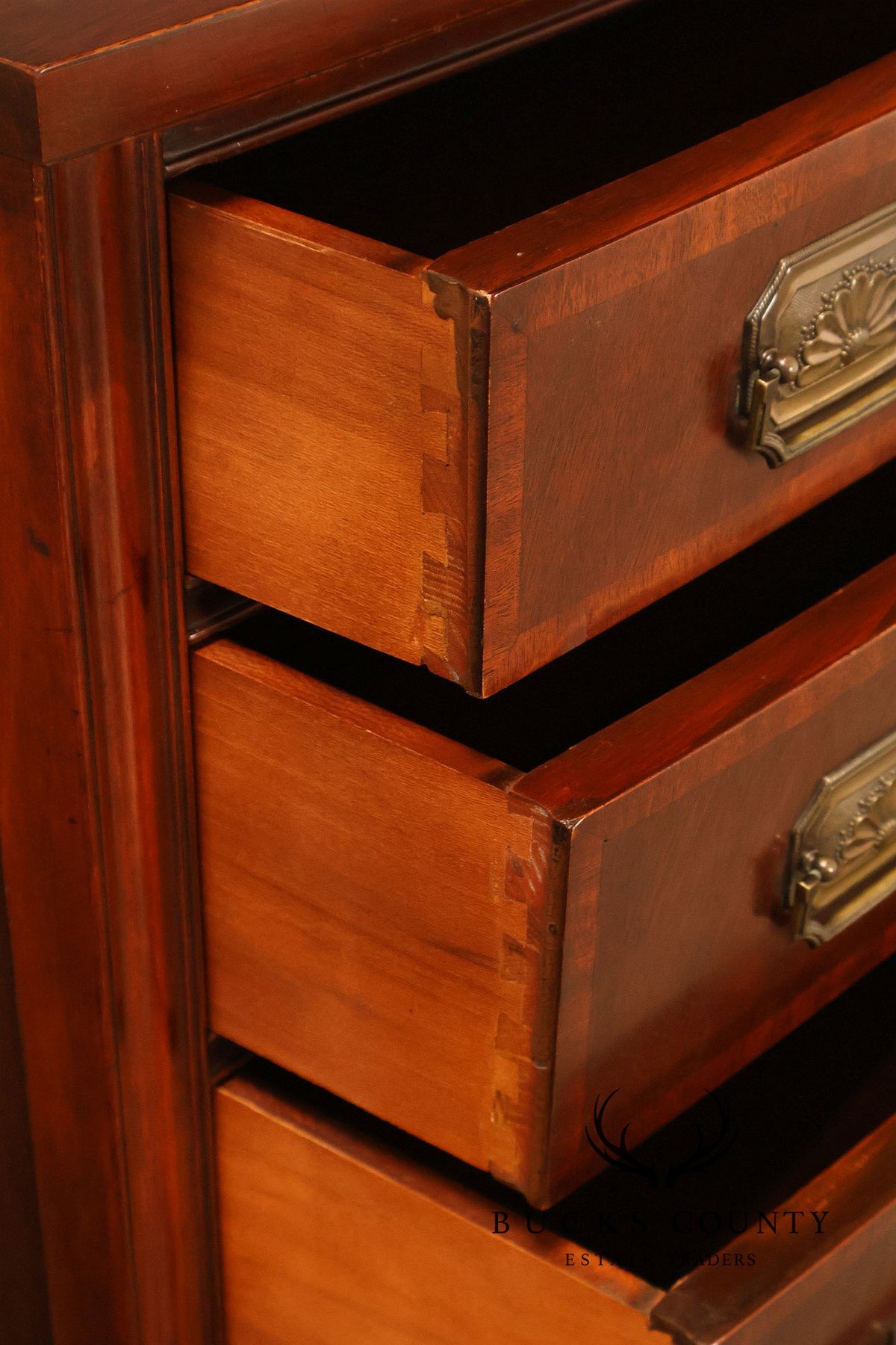 Drexel Pair Of Banded Mahogany Bow Front Bachelor Chests