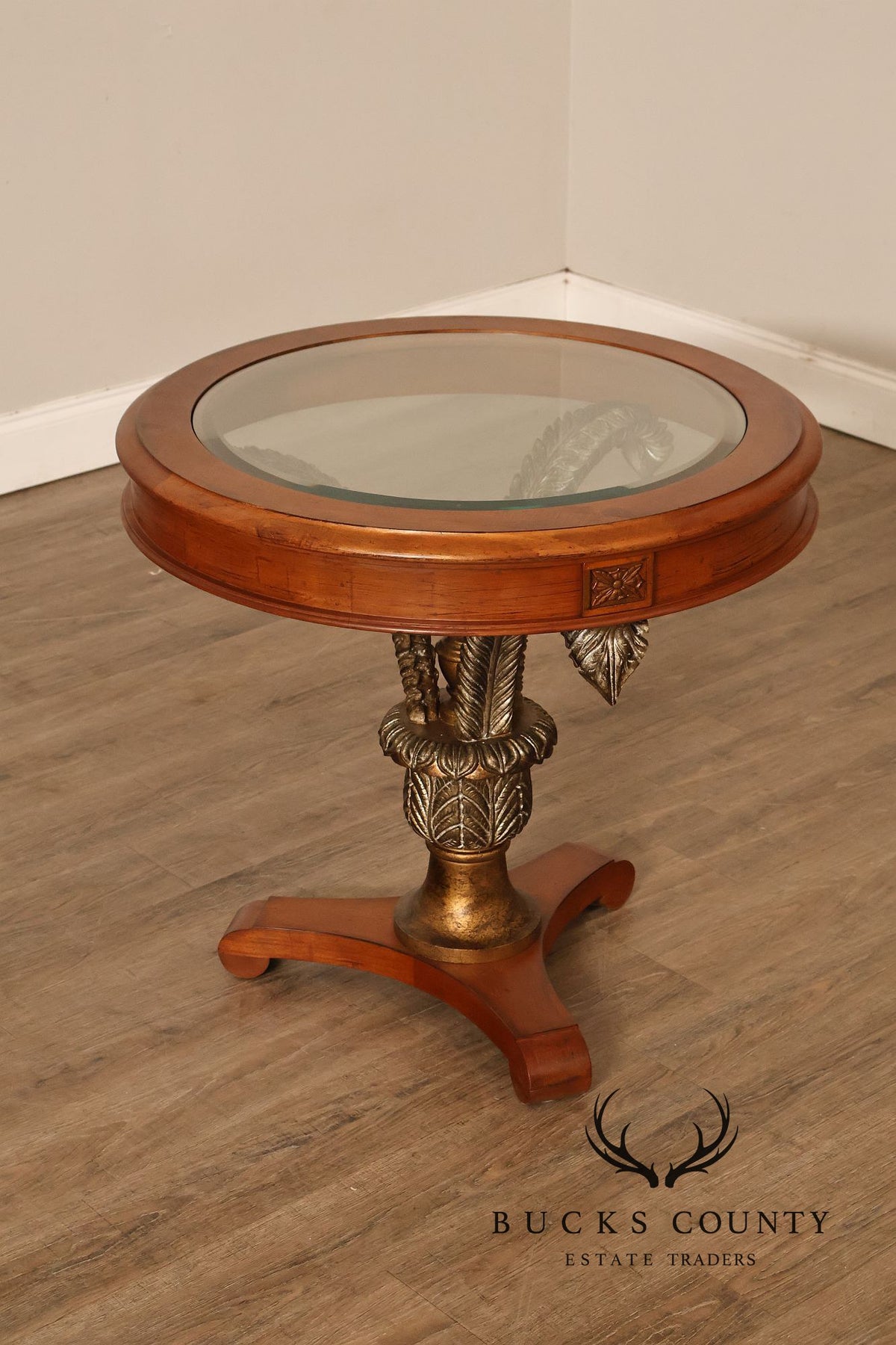 Hollywood Regency Style Round Glass Top Accent Table