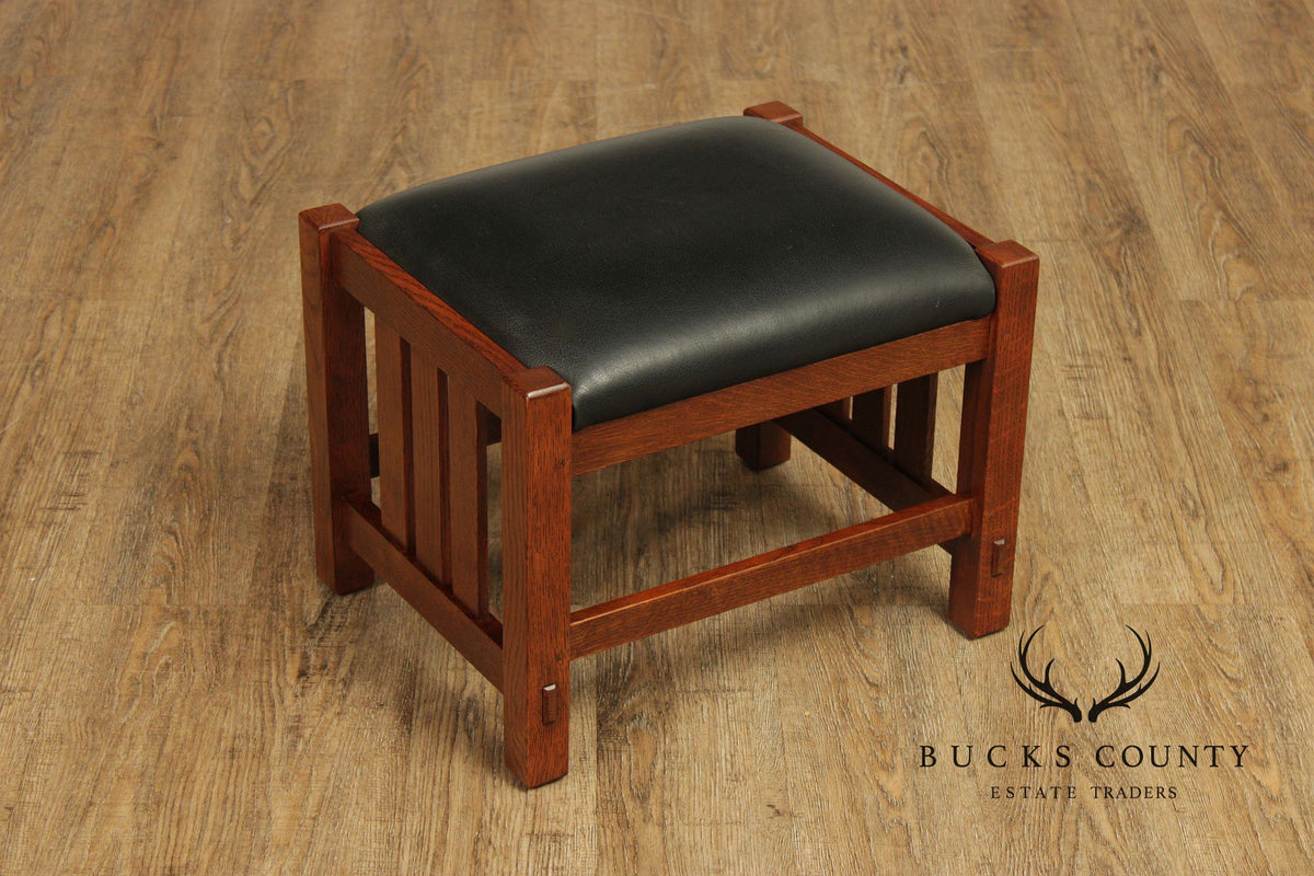 Stickley Mission Collection Oak Bow Arm Morris Chair and Ottoman