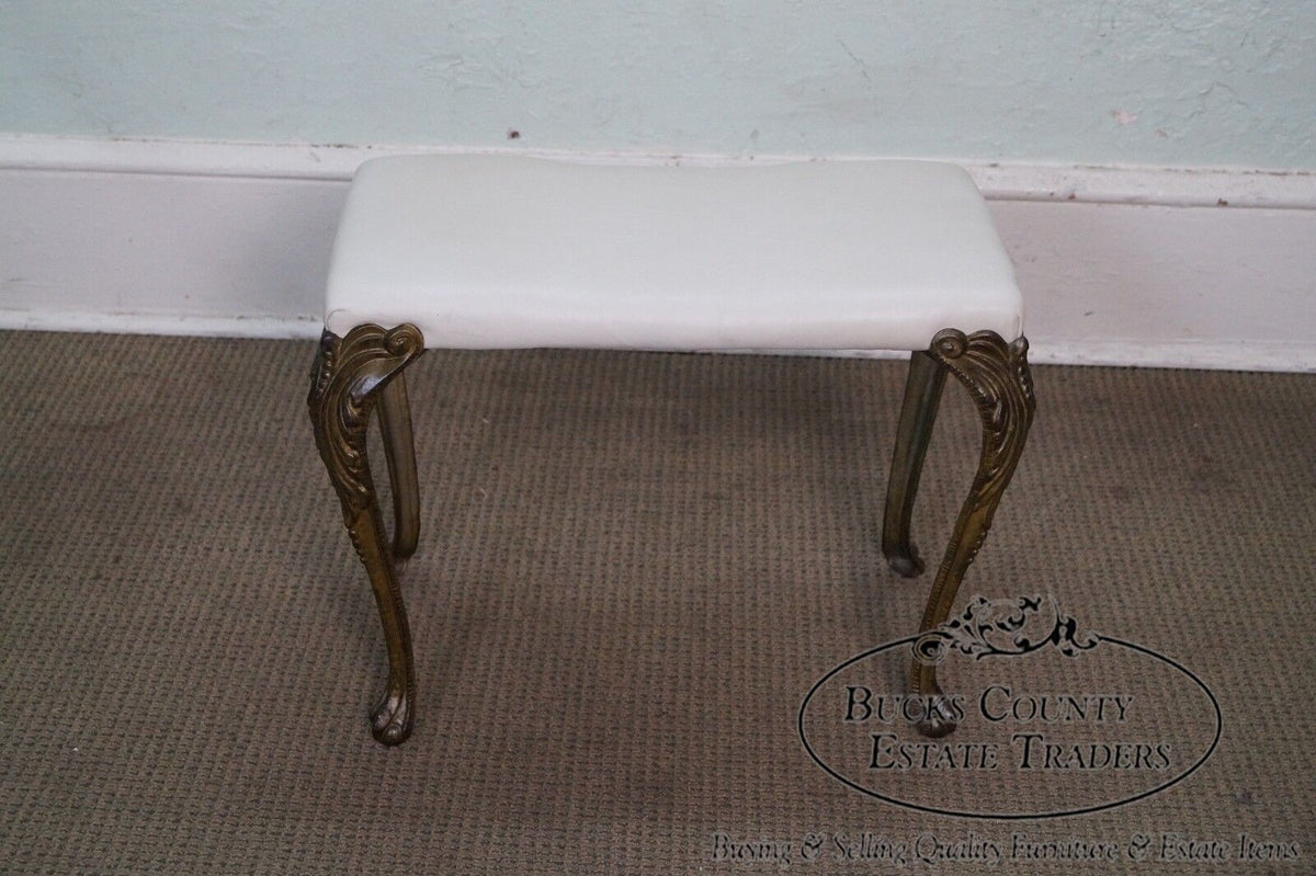 Antique French Style Iron Bench w/ Leather Seat