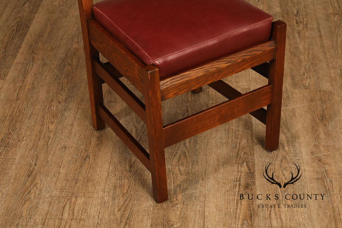 Antique L. & J. G. Stickley Set Of Four Oak Ladder Back Dining Chairs  #800