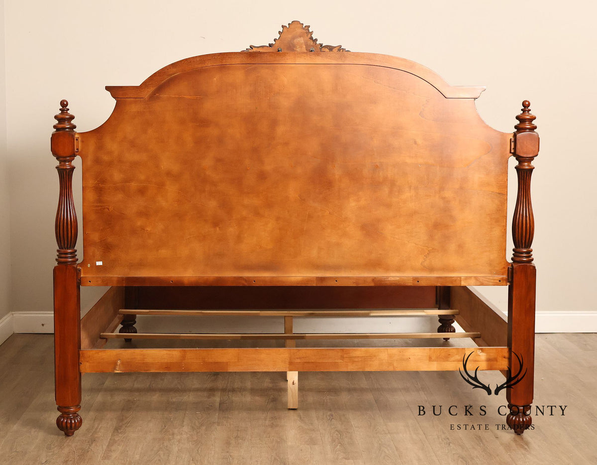 King Size Mahogany Flame Veneer Carved Bed Frame