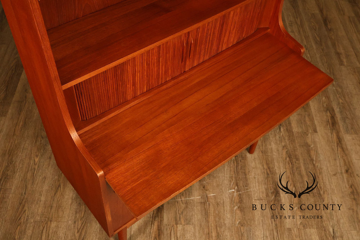 Johannes Sorth for Bornholm Mobelfabrik Danish Teak Tambour Door Secretary Desk Bookcase