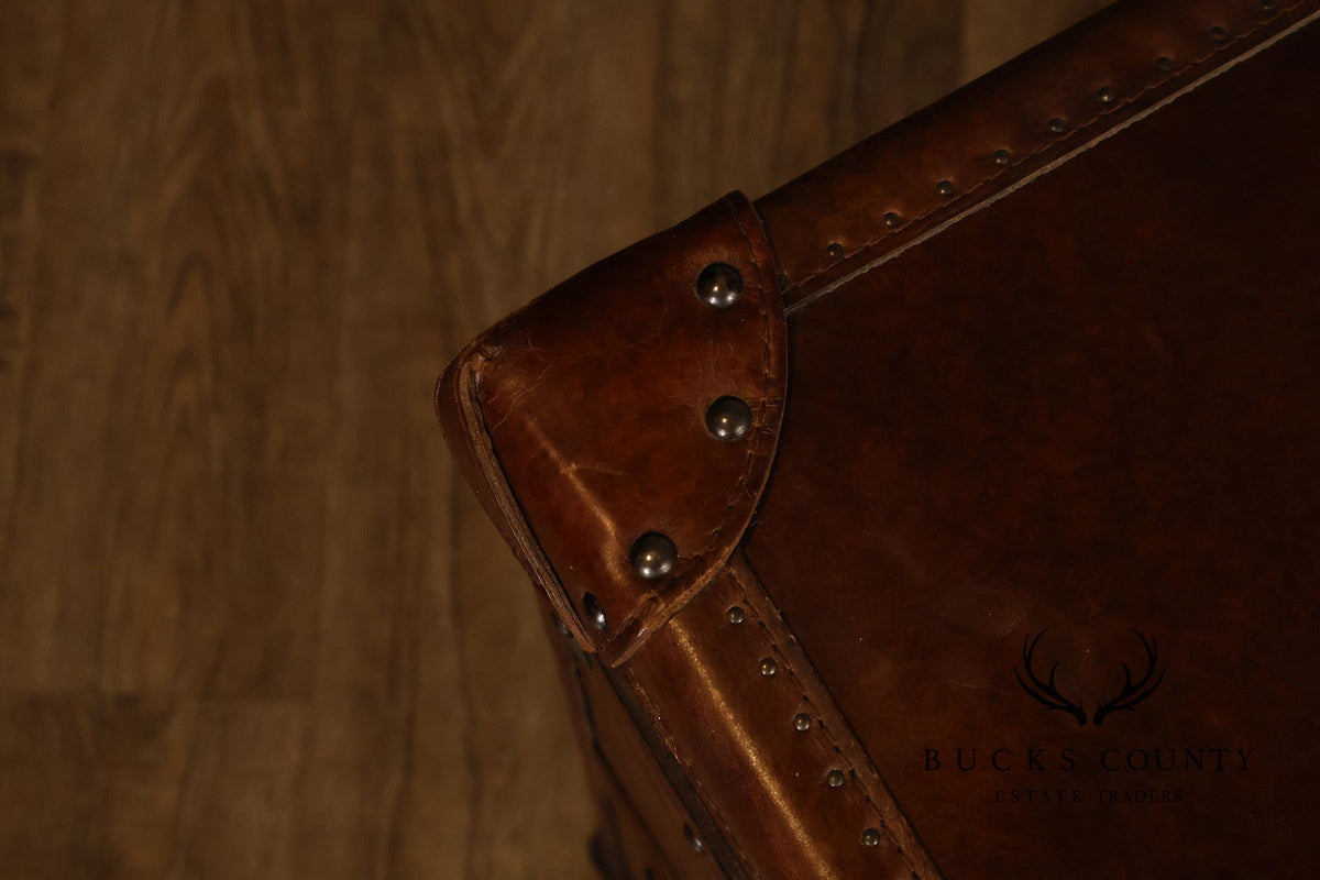 Restoration Hardware Leather Campaign-Style Storage Trunk With Drawers