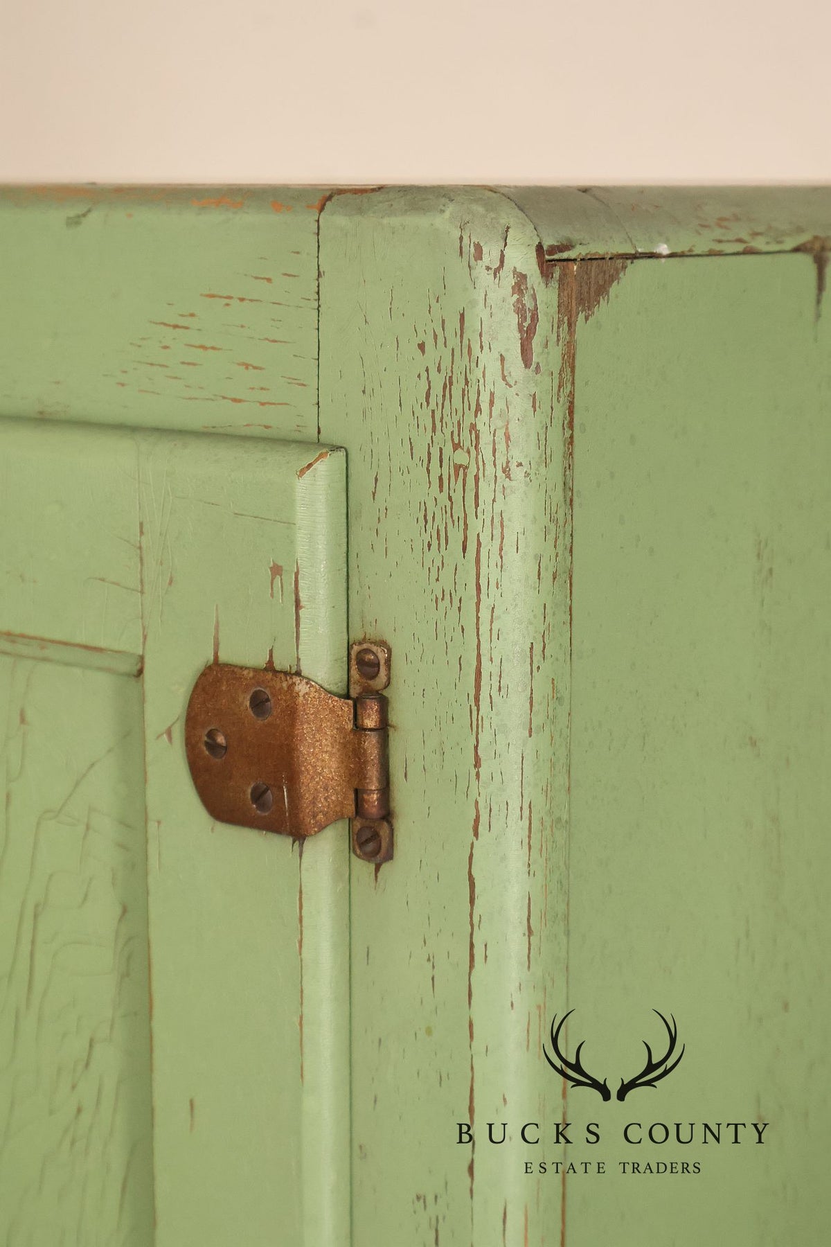 Vintage Painted Green Primitive Tall Storage Chimney Cabinet