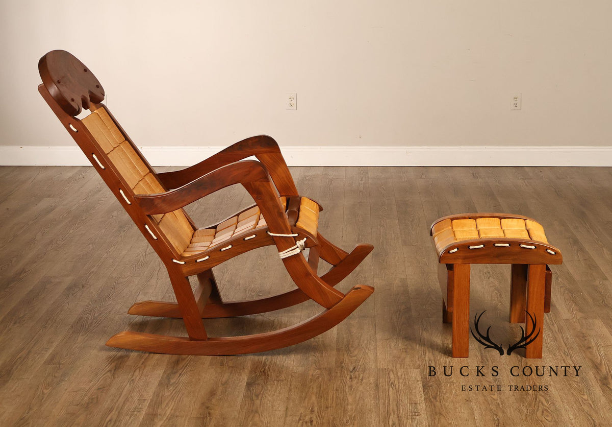 Gerry Grant Studio Crafted Walnut and Maple Rocker and Ottoman