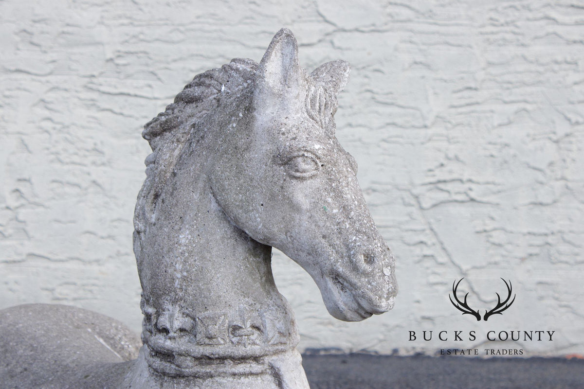 Vintage Pair Of Cast Stone Horse Garden Statues