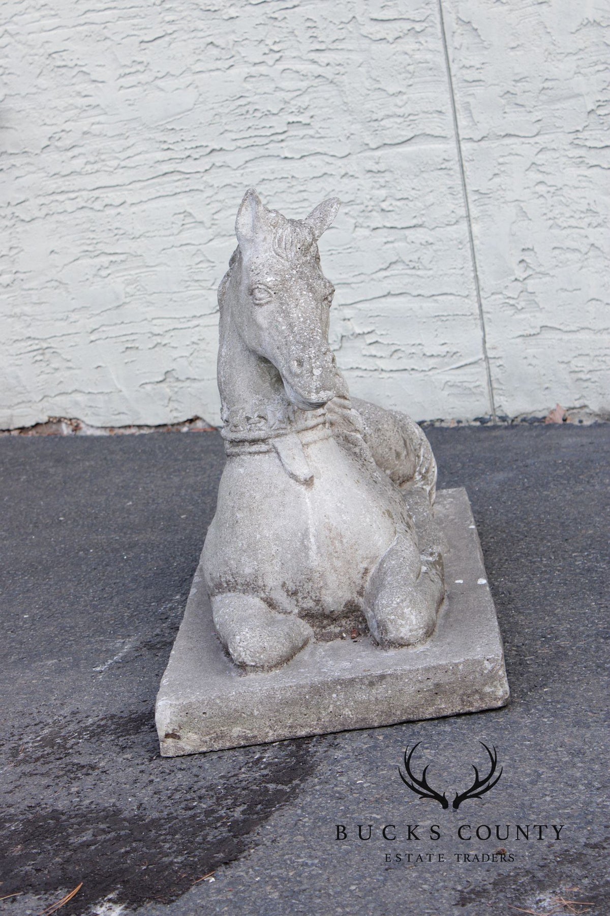 Vintage Pair Of Cast Stone Horse Garden Statues