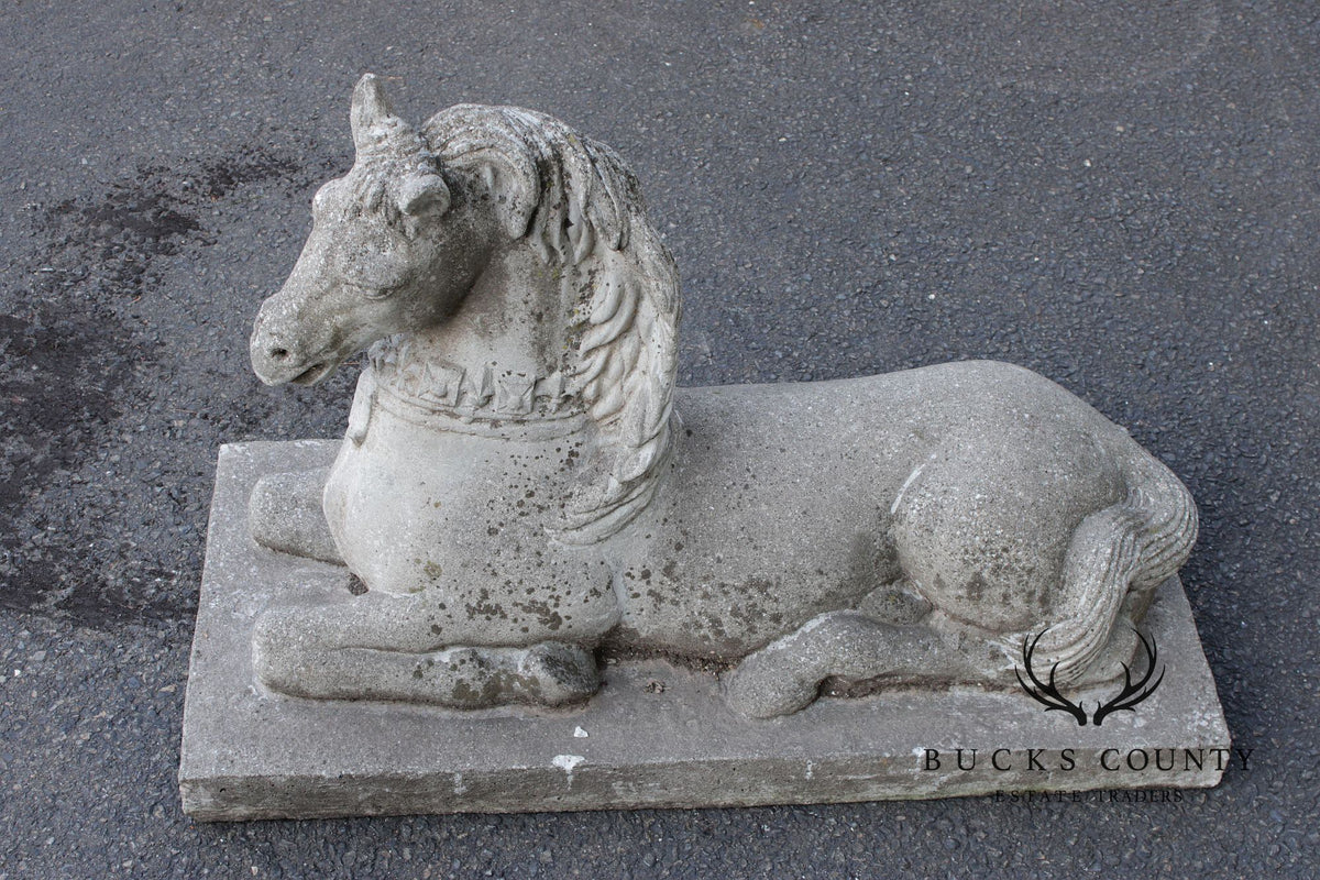 Vintage Pair Of Cast Stone Horse Garden Statues