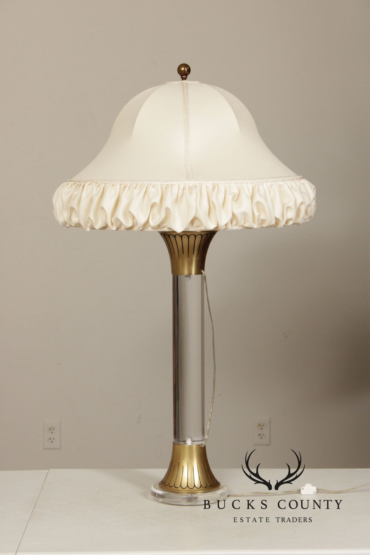Leviton Art Deco Style Pair of Brass And Lucite Table Lamps