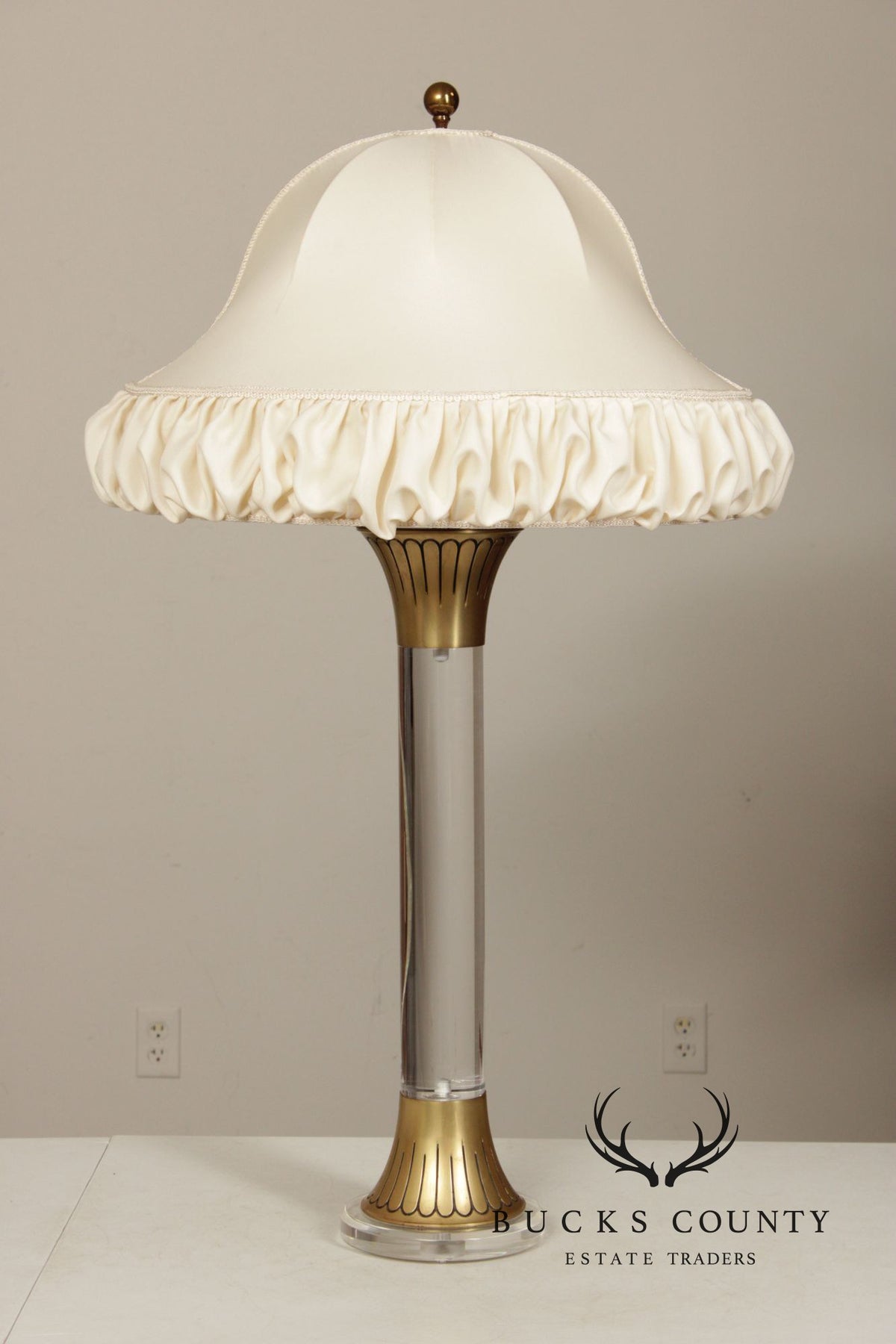 Leviton Art Deco Style Pair of Brass And Lucite Table Lamps
