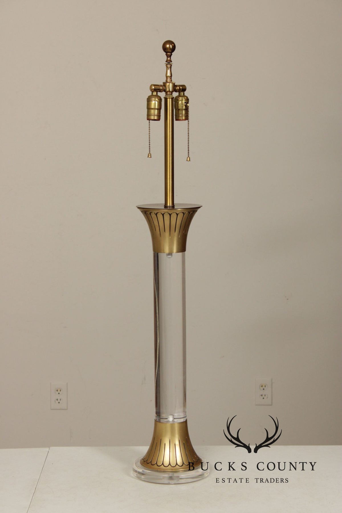 Leviton Art Deco Style Pair of Brass And Lucite Table Lamps