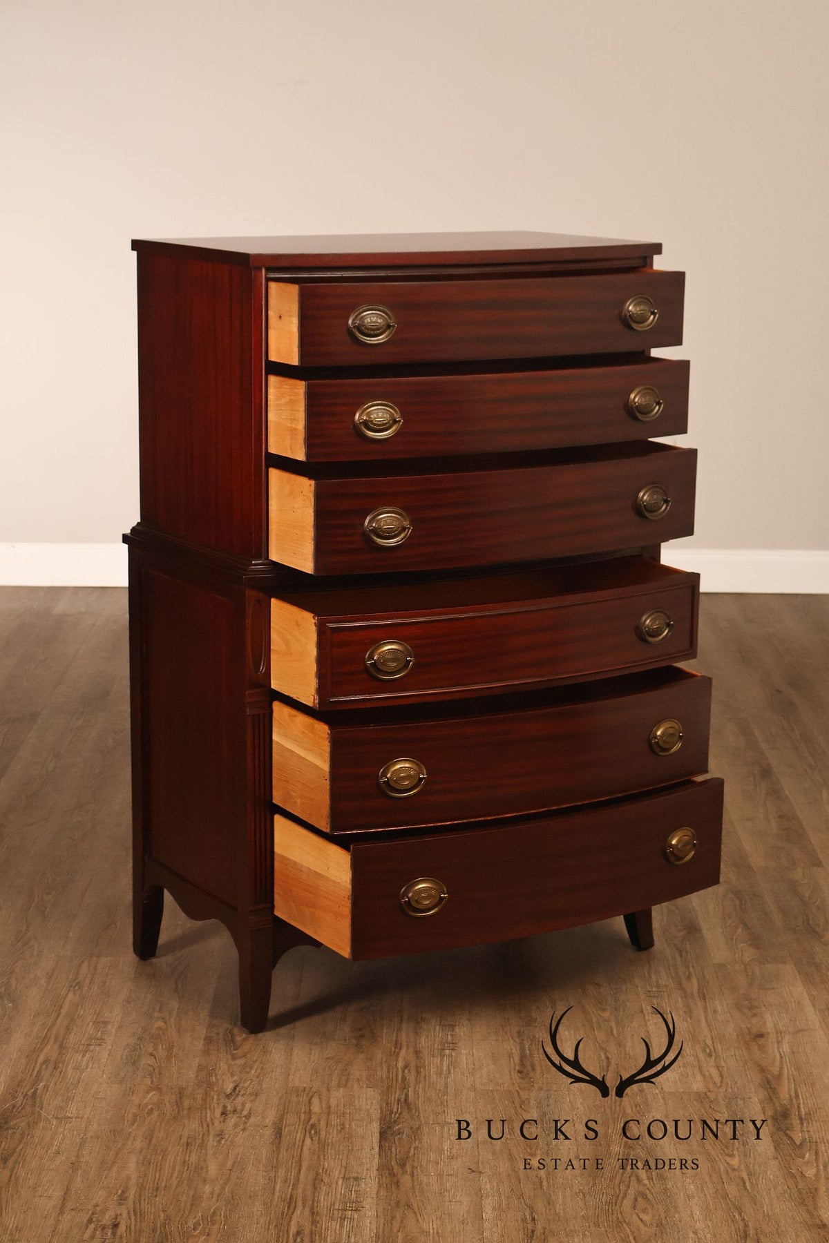 1940s Hepplewhite Style Mahogany Chest On Chest