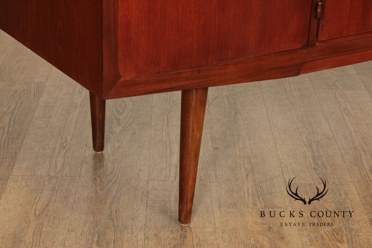 Mid-Century Danish Style Teak Credenza Sideboard With Inset Pulls