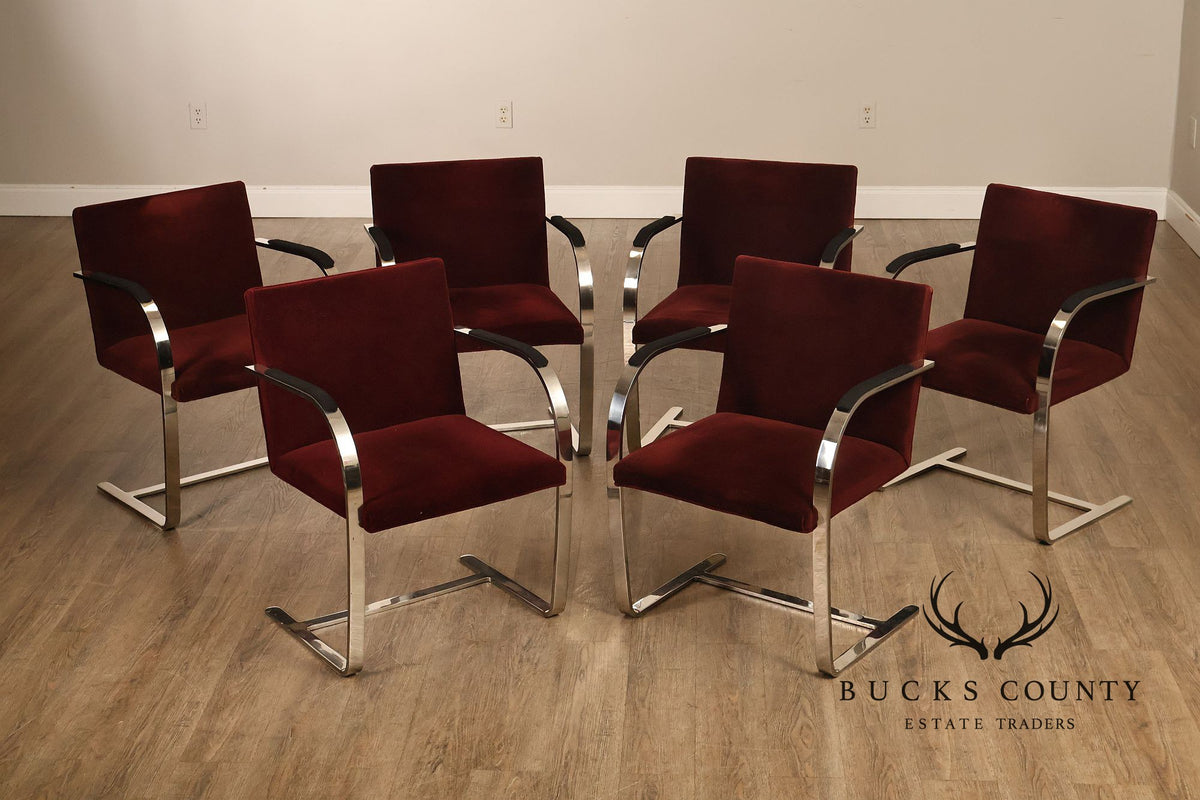 Knoll BRNO By Mies Van Der Rohe Mid Century Modern Set of Six   Flat Bar Chrome Dining Chairs