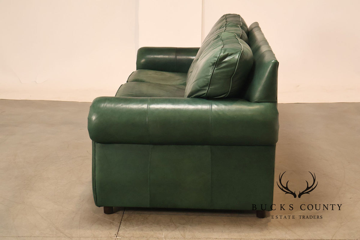 Ethan Allen Green Leather Sofa
