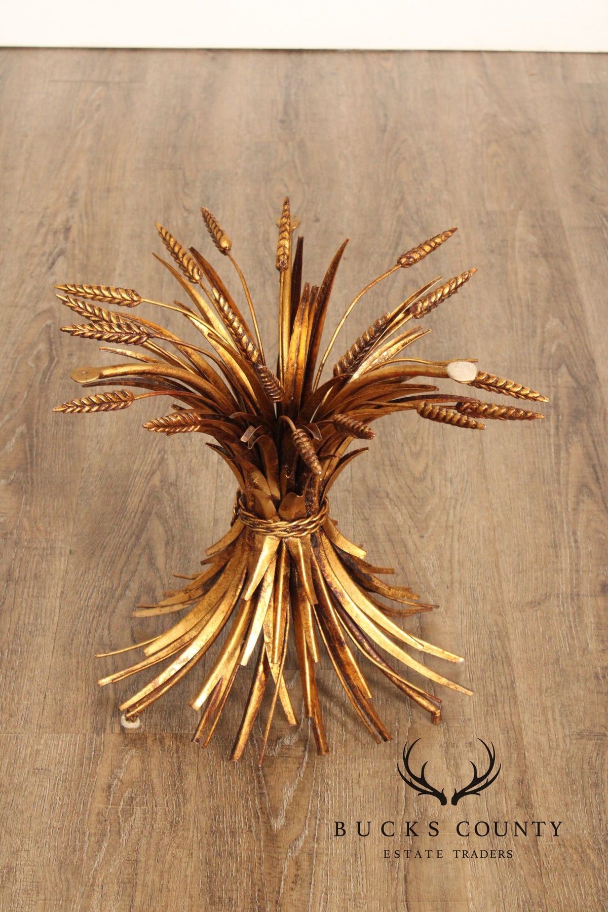 Hollywood Regency Glass Top Wheat Sheaf Side Table