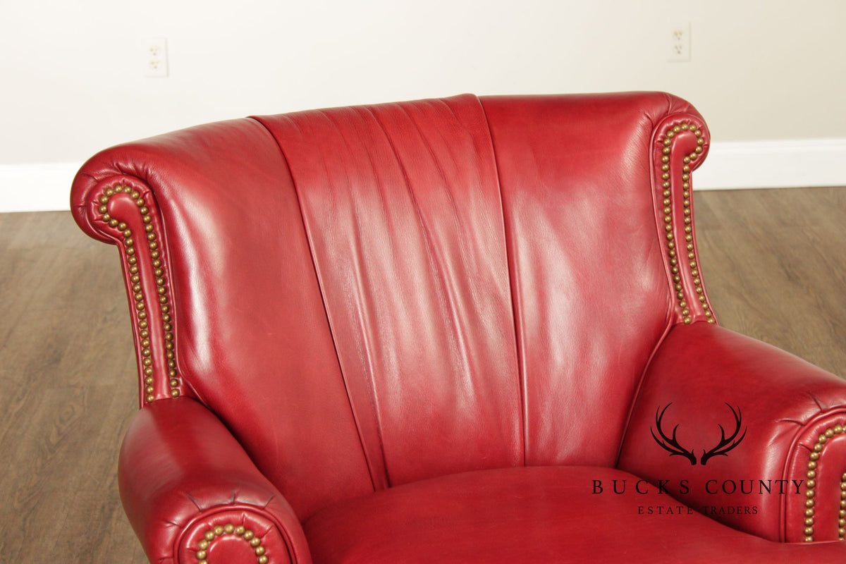 Hancock & Moore Red Leather Swivel Club Chair With Nailhead Trim