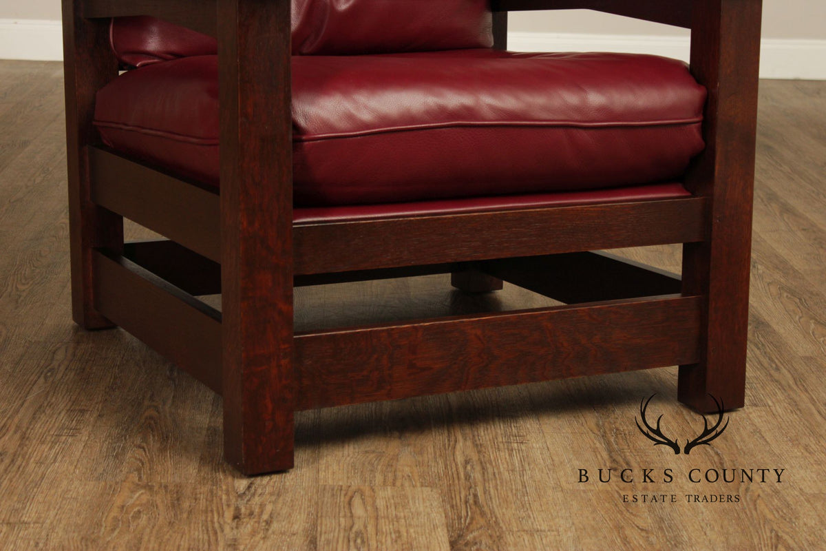Stickley Mission Collection Oak And Red Leather Eastwood Chair