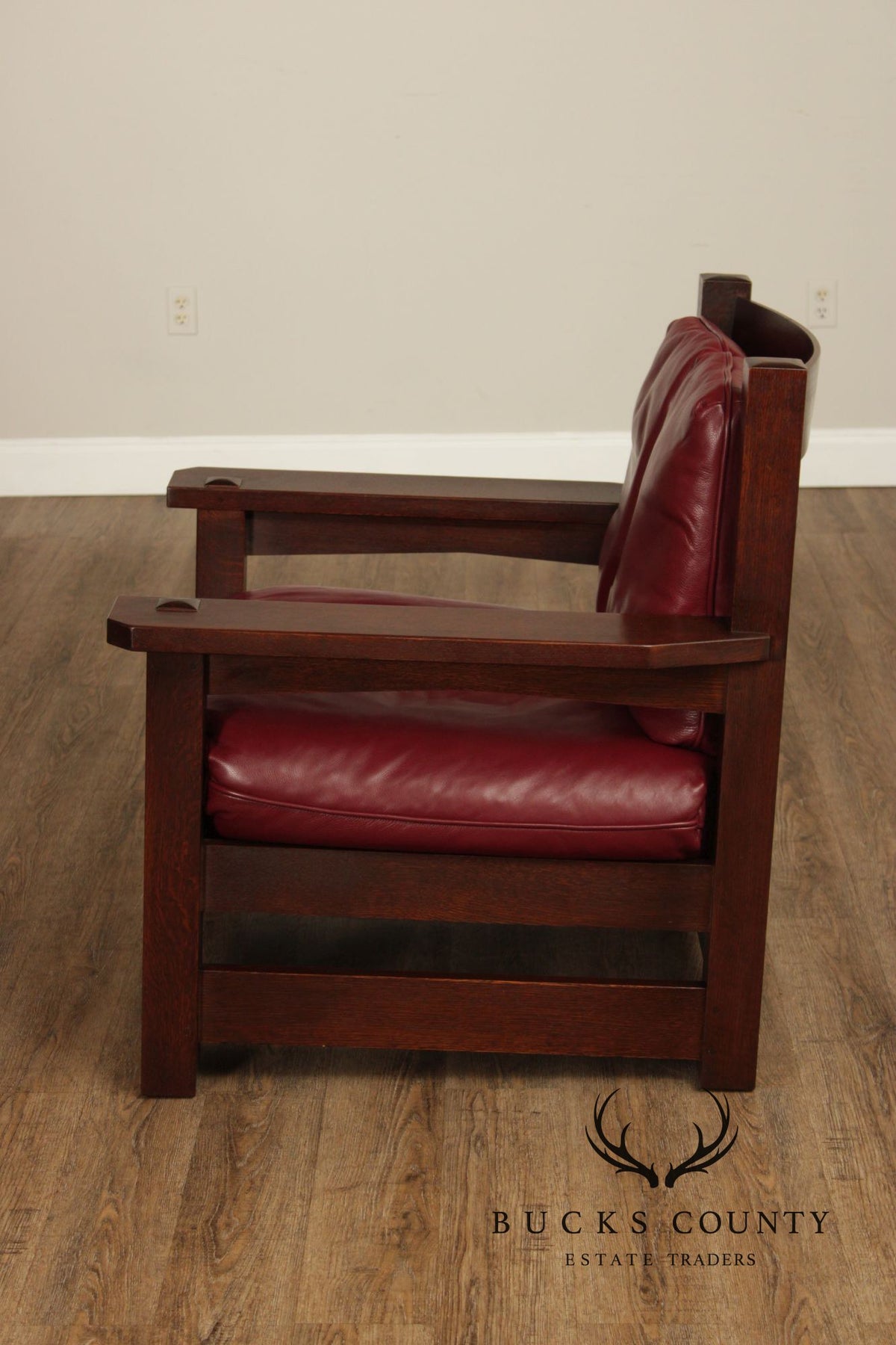 Stickley Mission Collection Oak And Red Leather Eastwood Chair