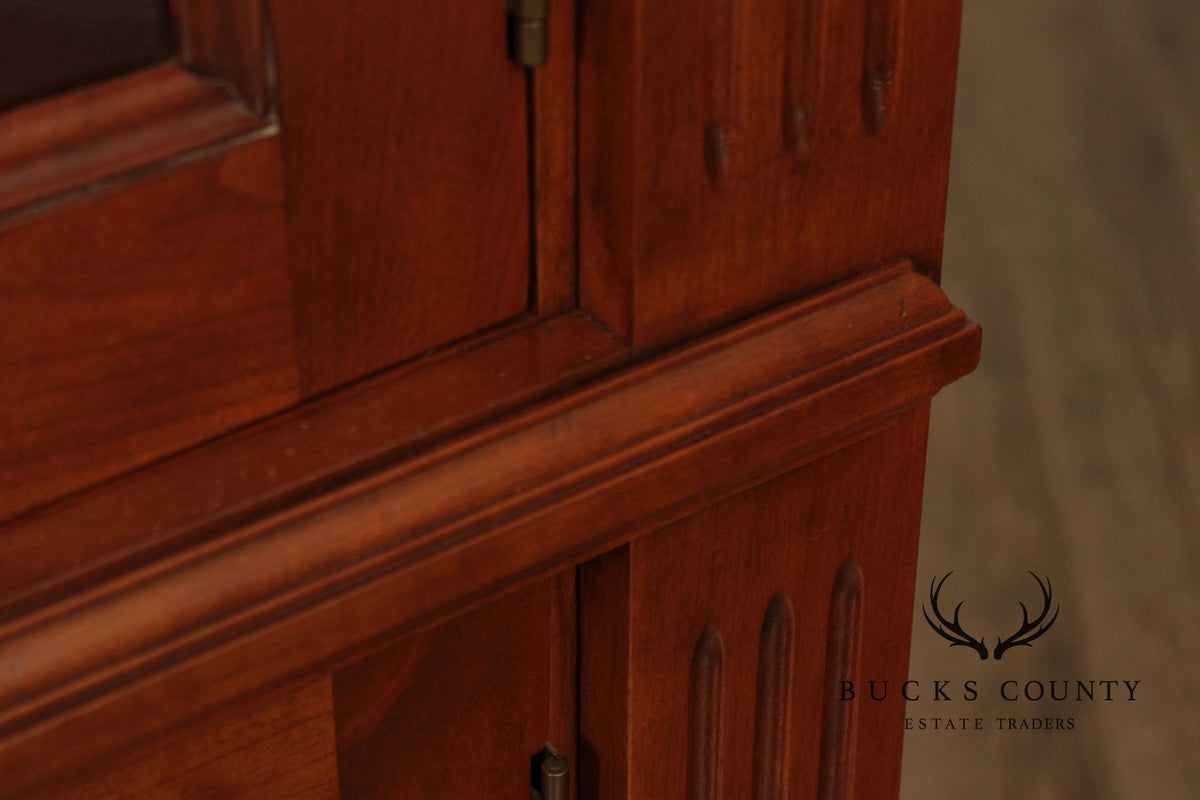 Stickley Tall Cherry Traditional Lighted Glass Door Display Cabinet