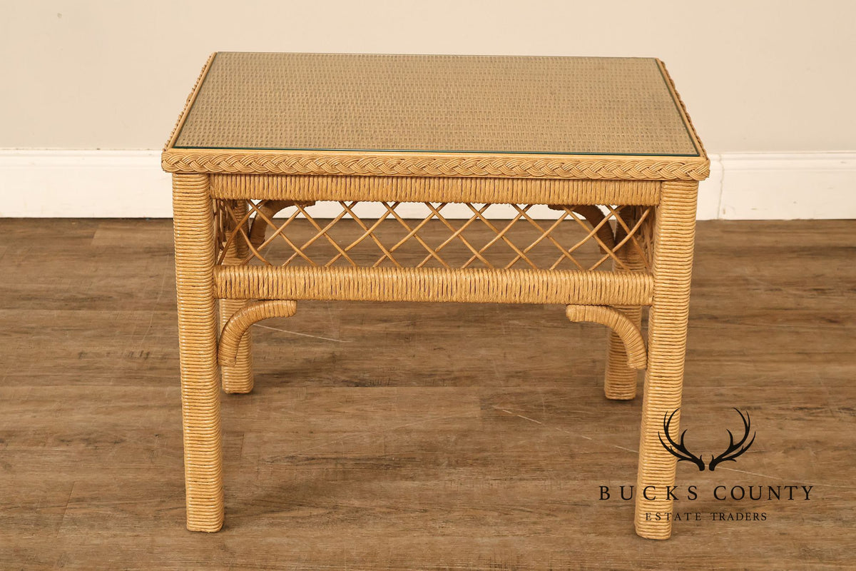 Lexington Henry Link Glass Top Wicker Side Table