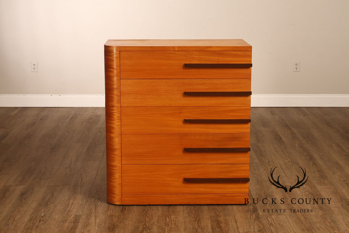 Donald Deskey Attributed 1930s Art Deco Streamlined Pair Of Five Drawer Chests
