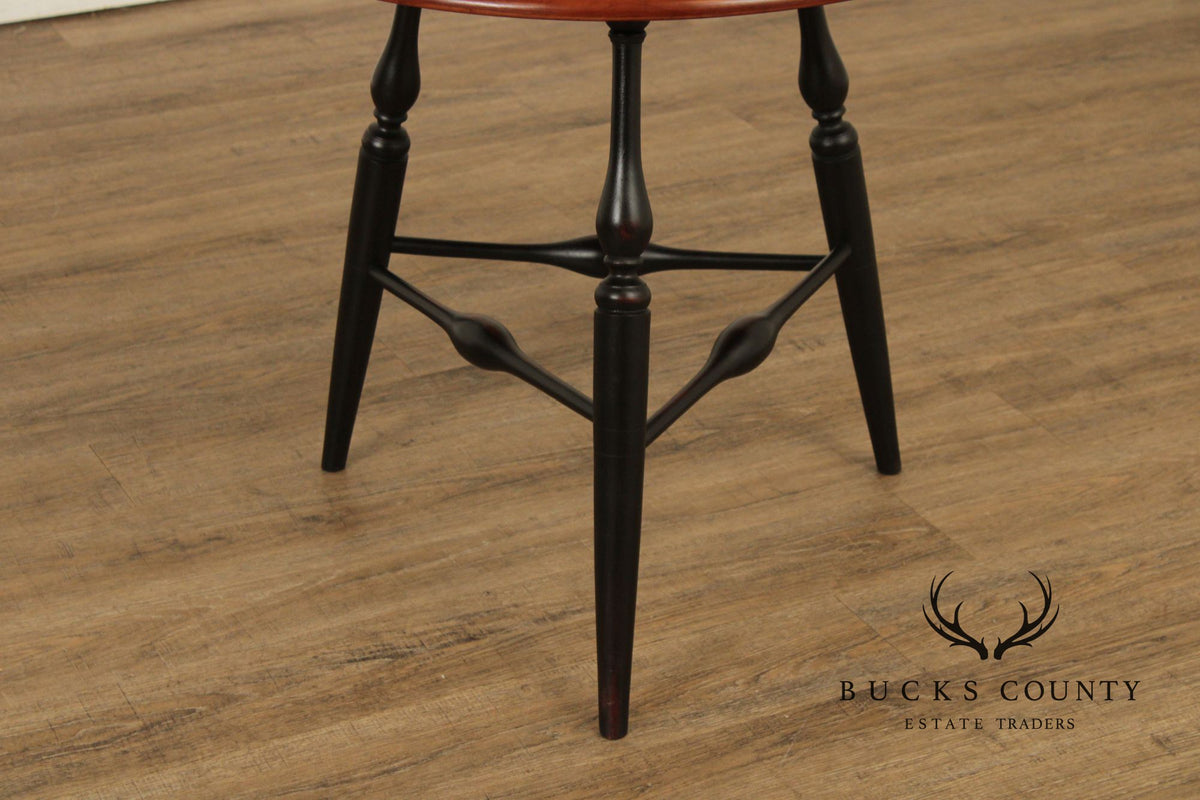 Custom Crafted Windsor Style Round Cherry and Ebonized Maple Side Table