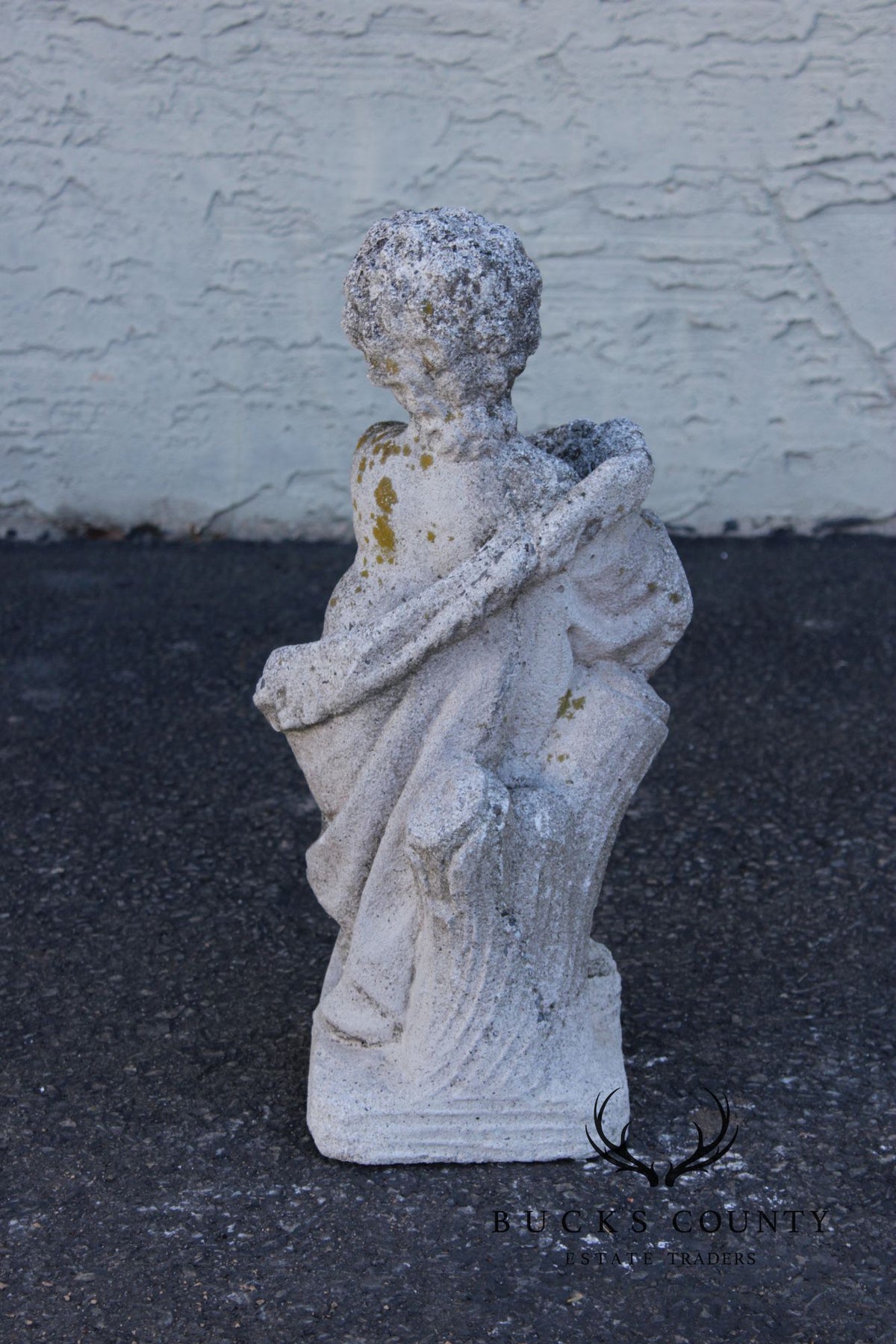 Vintage Cast Stone Cherub Garden Statue