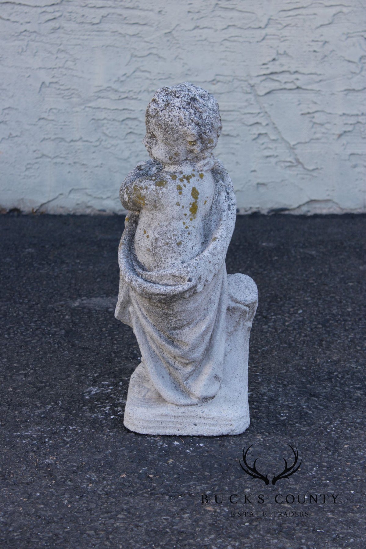 Vintage Cast Stone Cherub Garden Statue