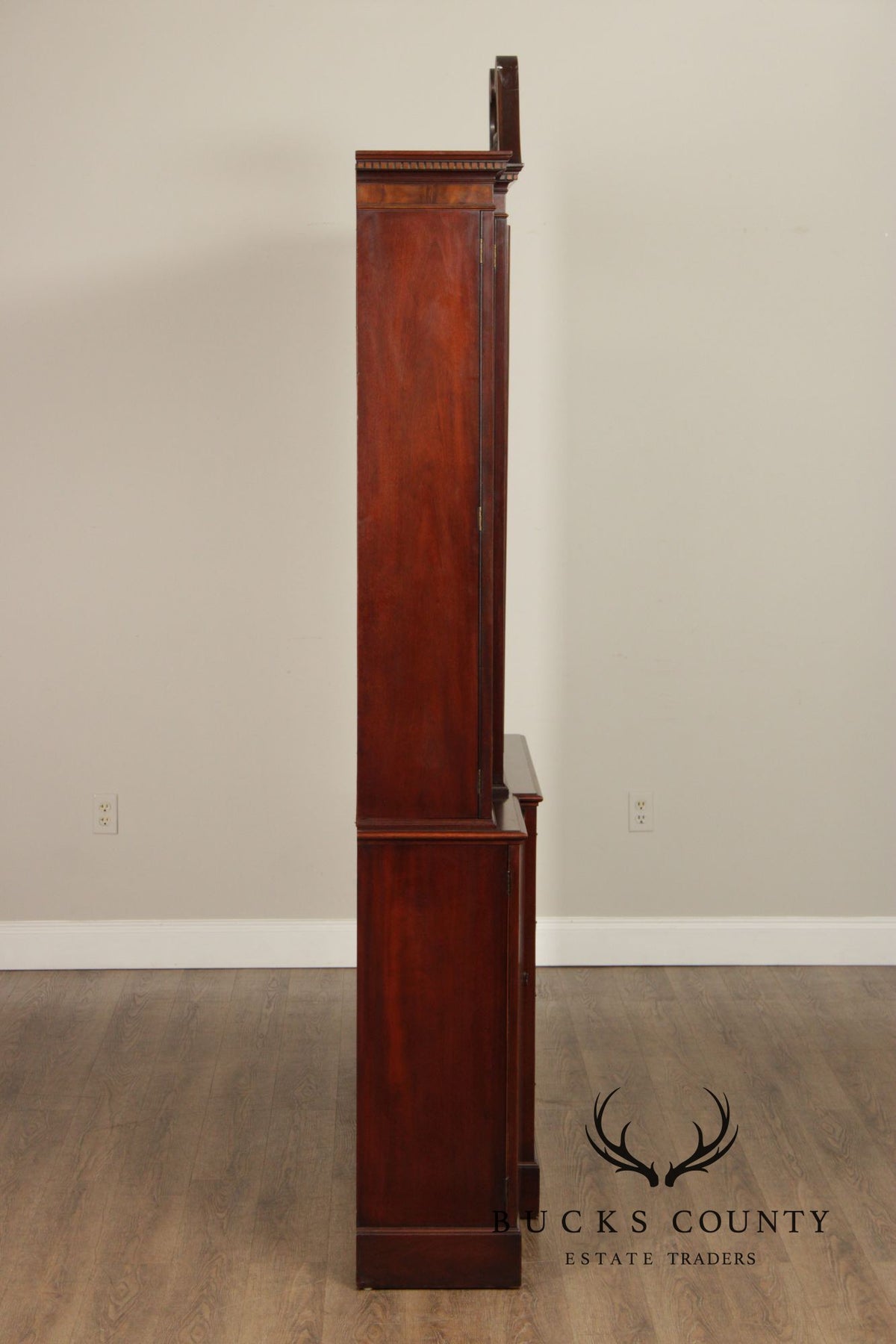 Baker Furniture Mahogany Inlaid Federal Style Breakfront Secretary Bookcase