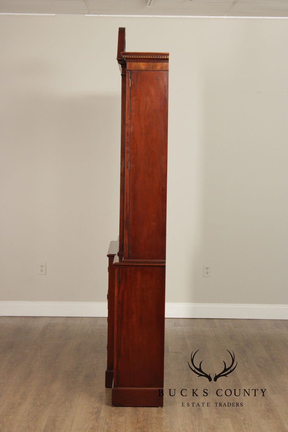 Baker Furniture Mahogany Inlaid Federal Style Breakfront Secretary Bookcase