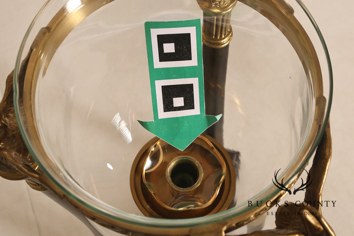 Empire Style Brass Swan And Marble Hurricane Candle Holder