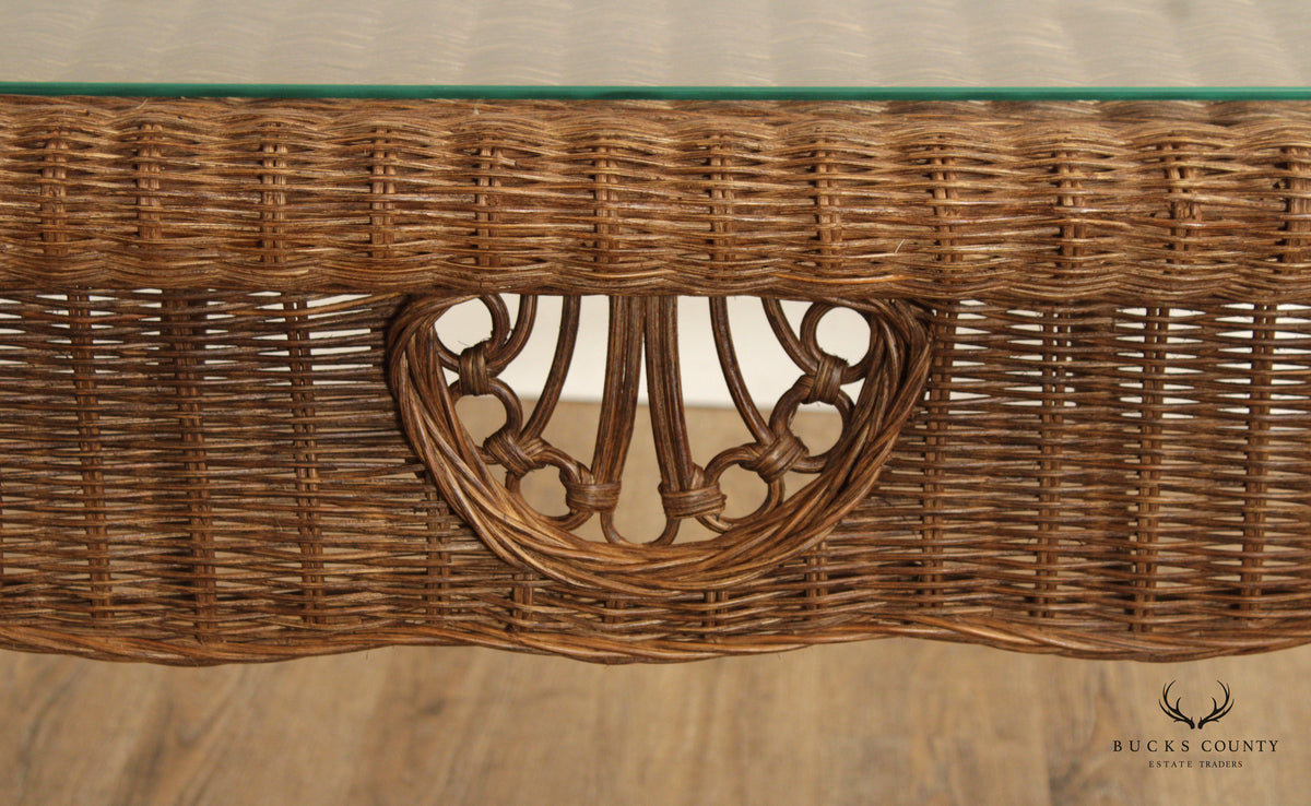 ETHAN ALLEN VICTORIAN STYLE VINTAGE WICKER CONSOLE TABLE