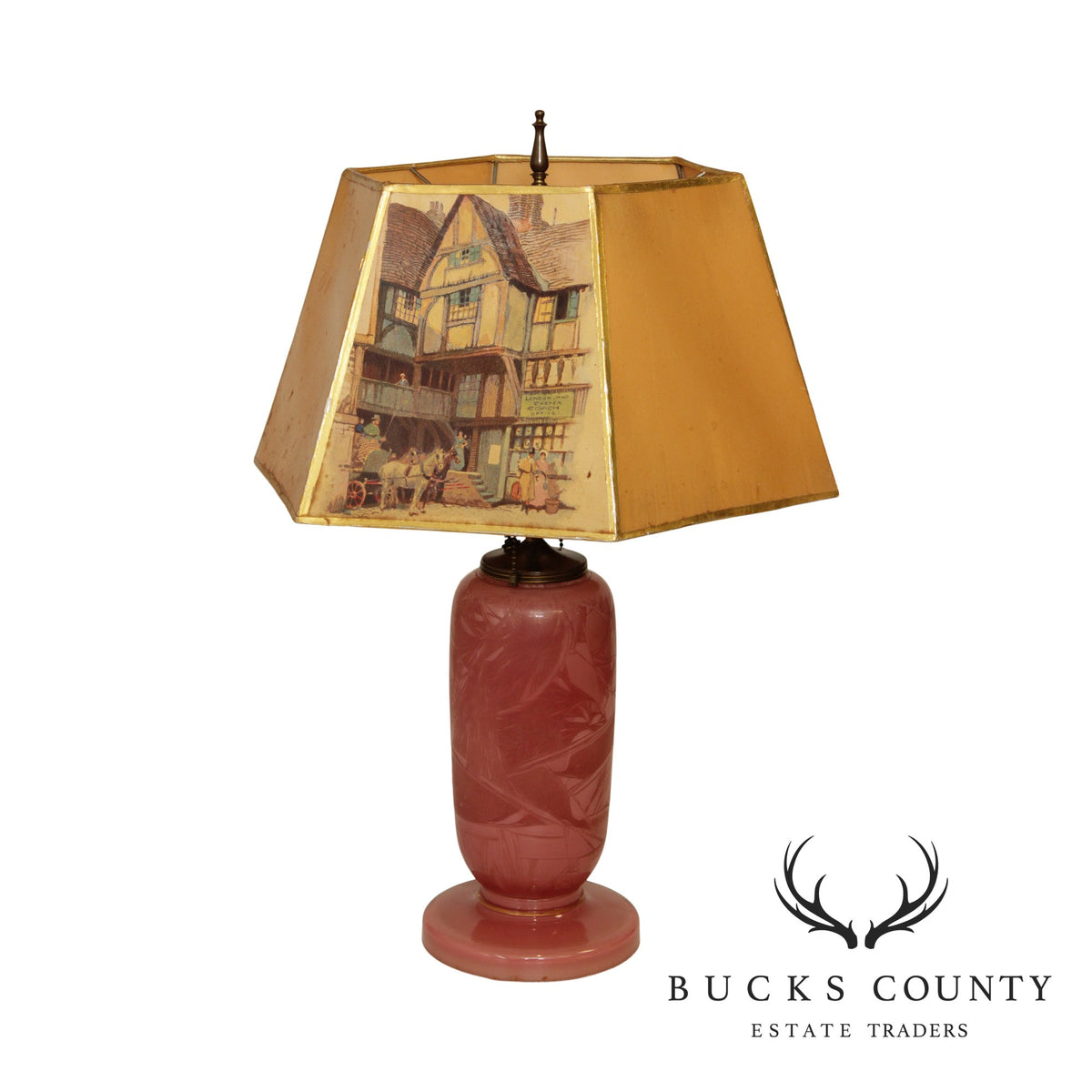 Vintage  Art Glass Lamp with English Clyde Cole Shade