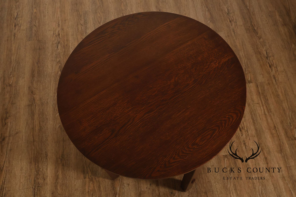 Antique Arts And Crafts Oak Round Side Table