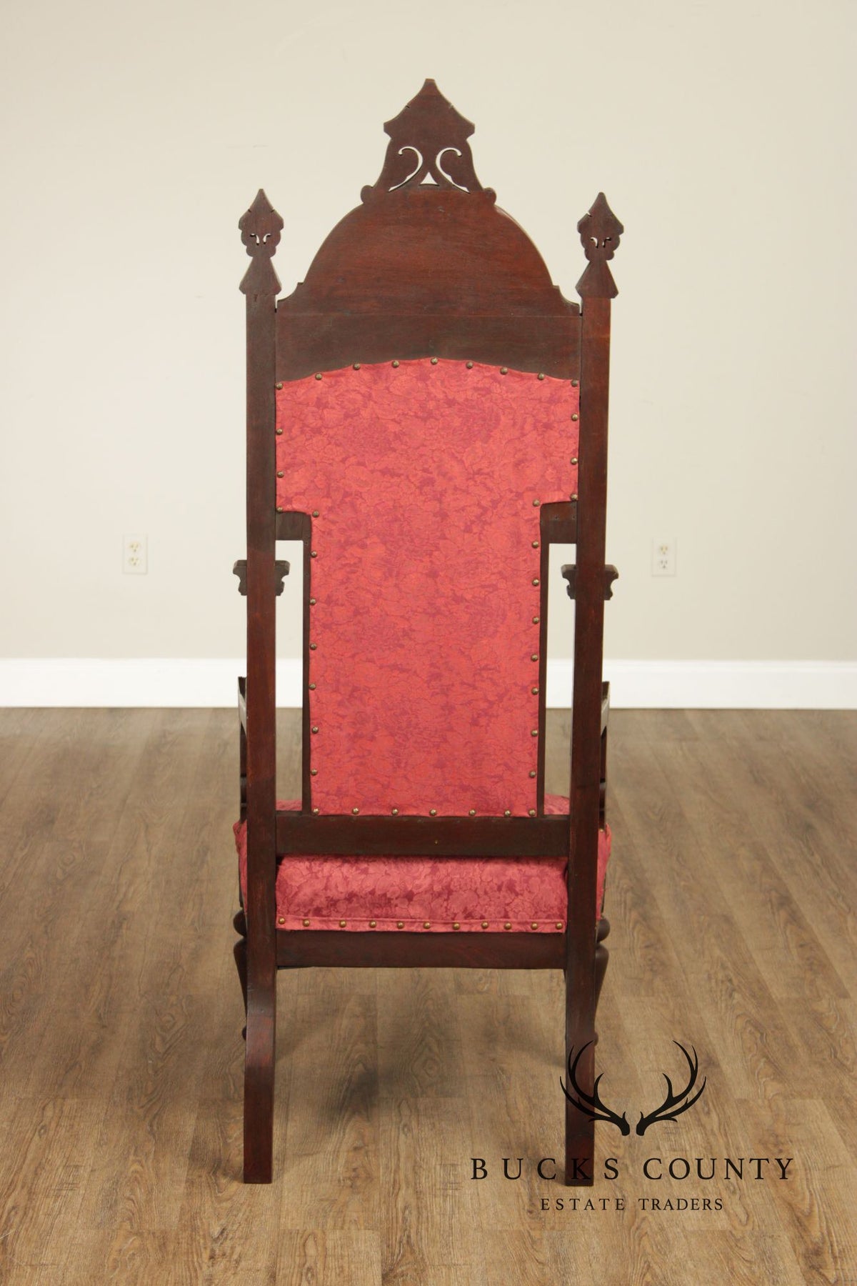 Antique American Gothic Revival Throne Chair