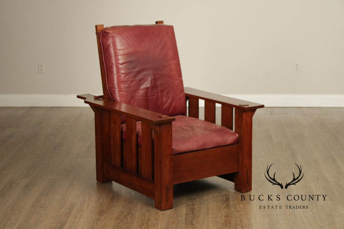 Antique Mission Walnut and Leather Morris Chair