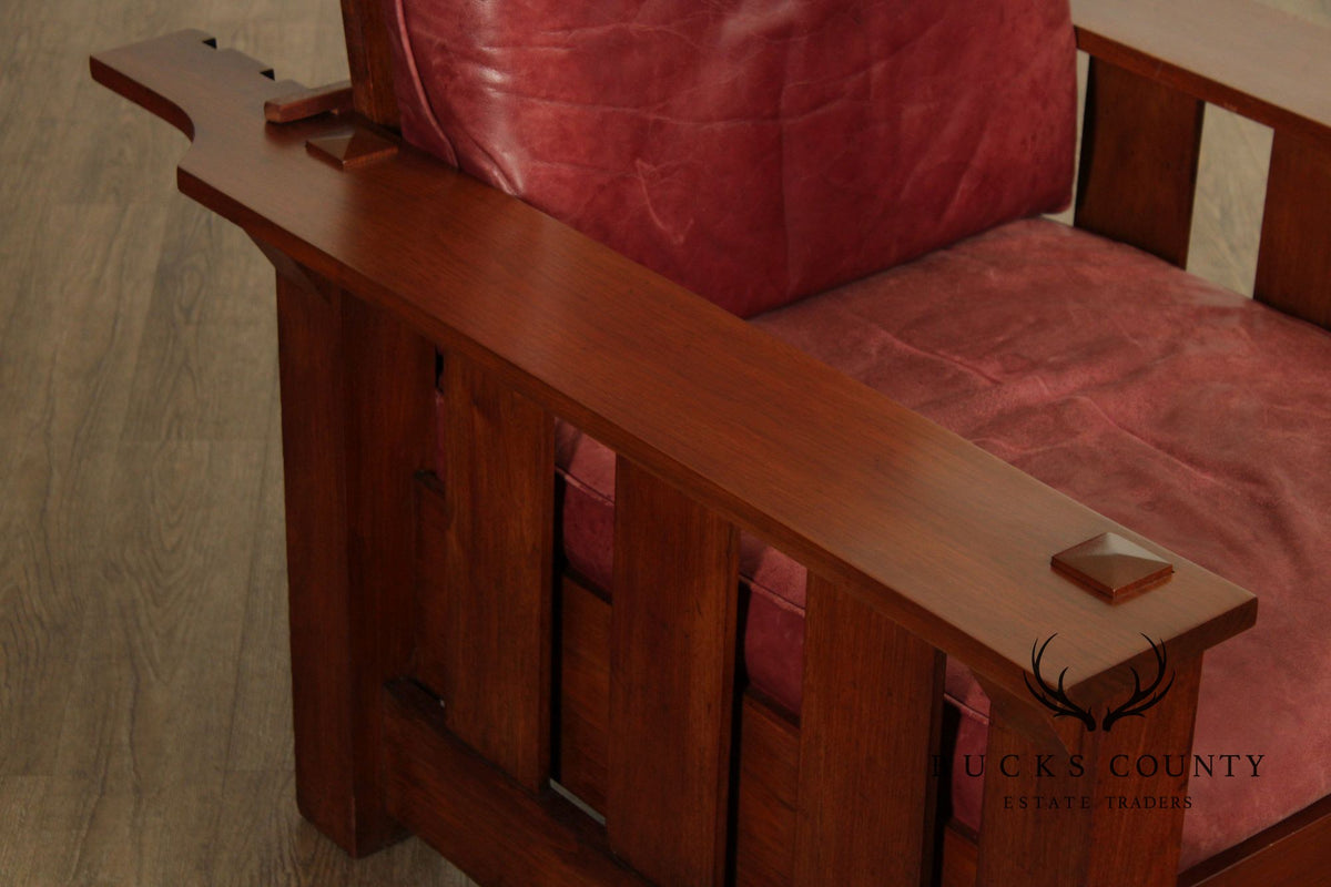Antique Mission Walnut and Leather Morris Chair