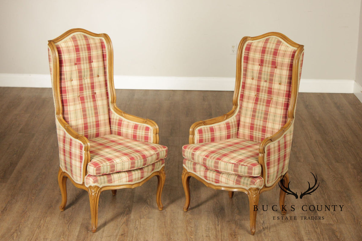 Pair Of Country French Carved Fruitwood Wingback Host Chairs