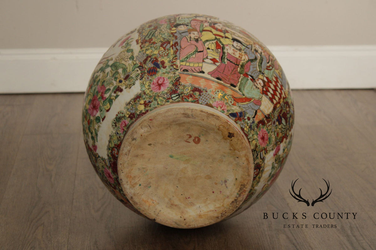 Chinese Rose Medallion Porcelain Palace Floor Vase on Stand