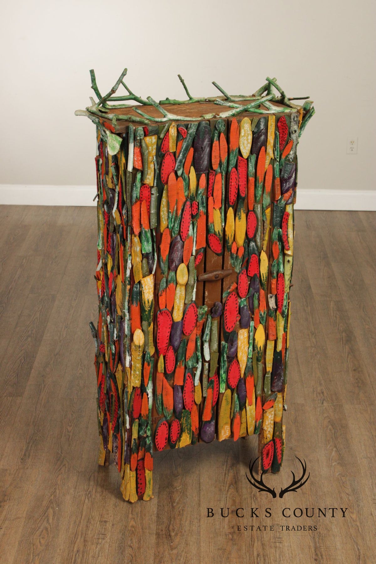 Folk Art Painted Stick Cabinet