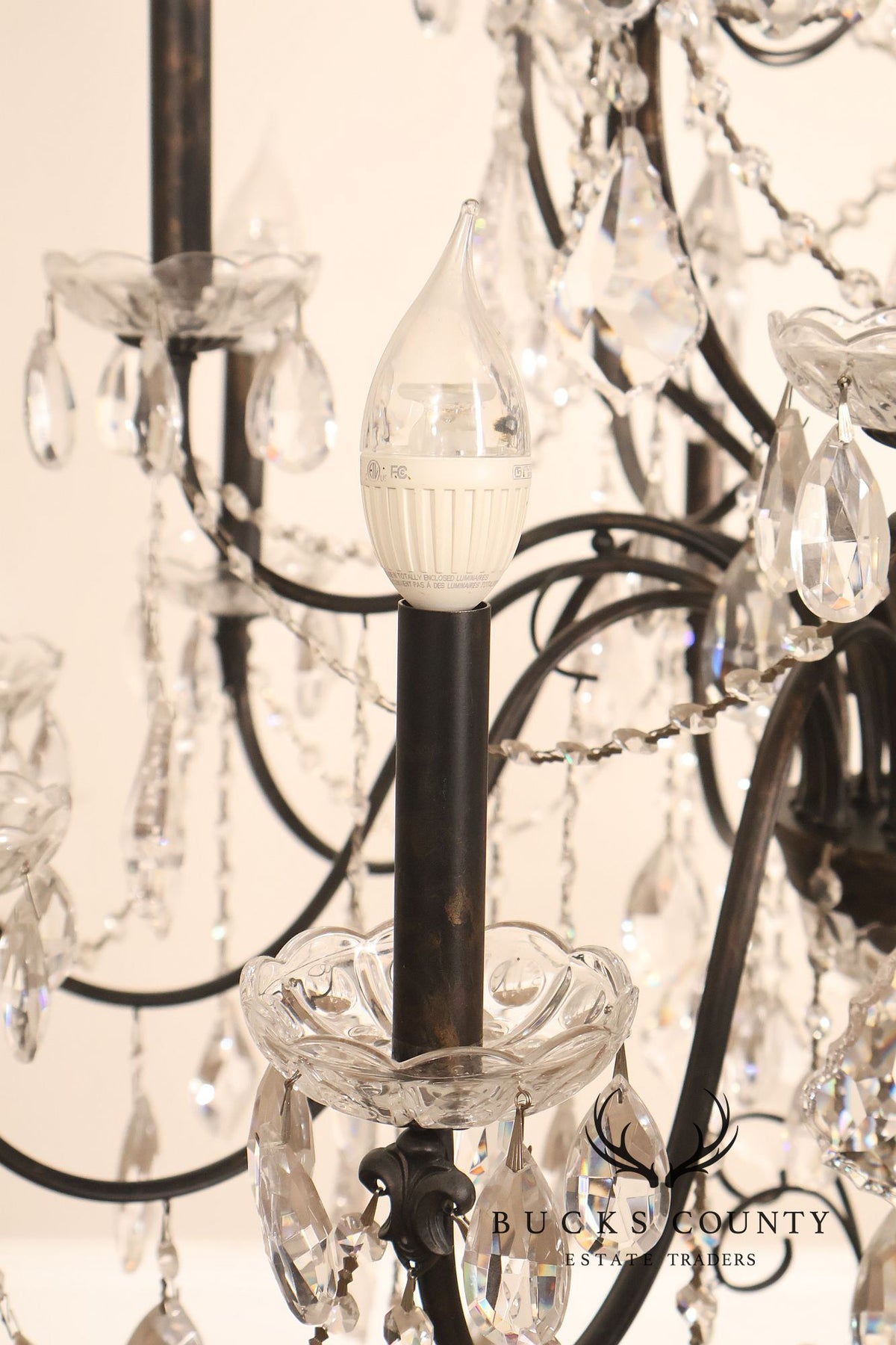 Large Twenty-Light Crystal And Wrought Iron 55" Chandelier