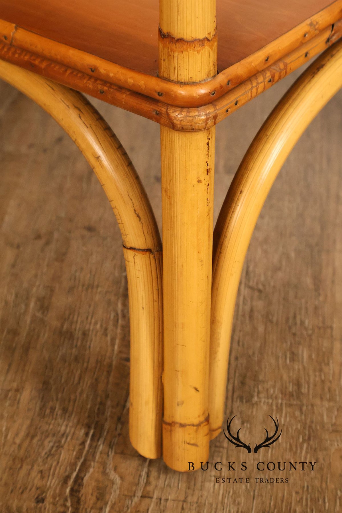 Vintage Mid Century Modern Two-Tier Bamboo End Table