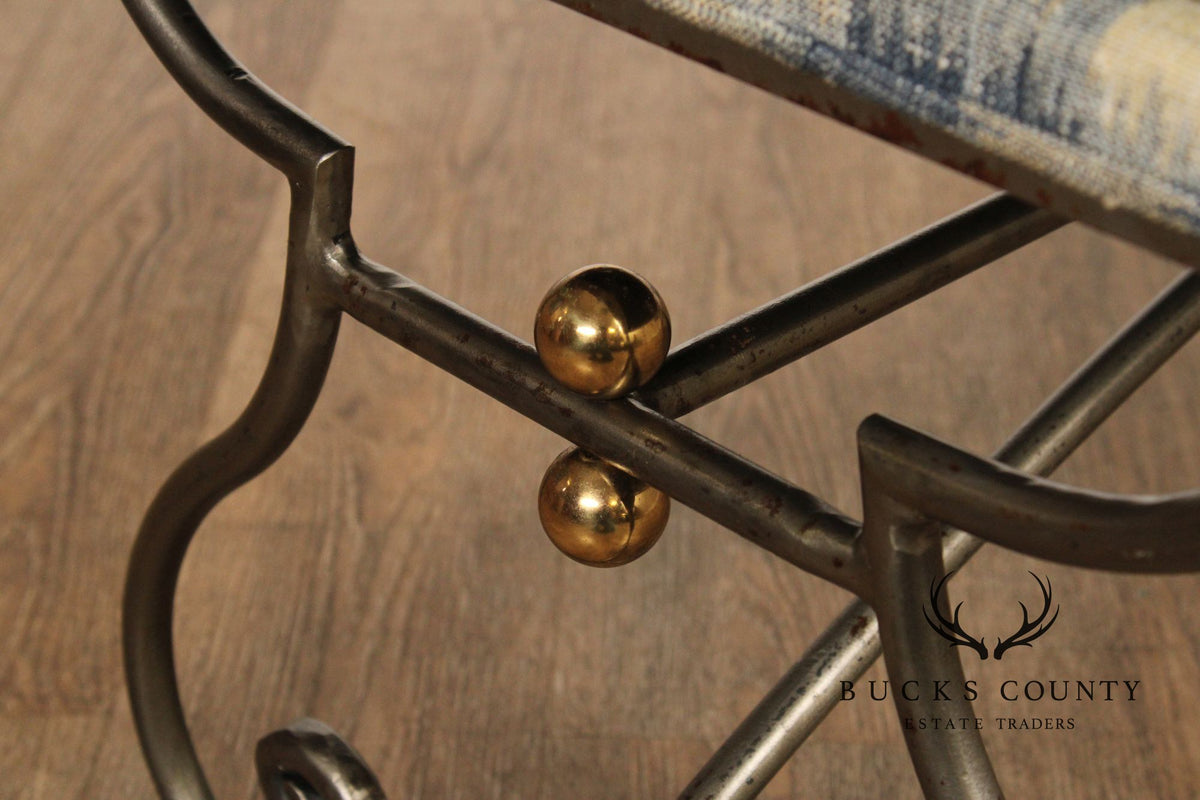 French Country Style Quality Forged Iron and Brass Window Bench