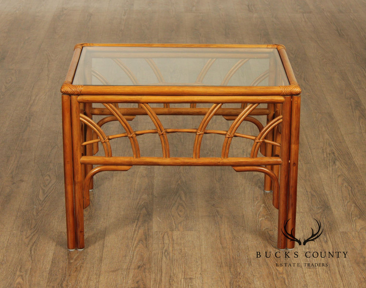 South Sea Rattan  'New Kauai' Glass Top Side Table