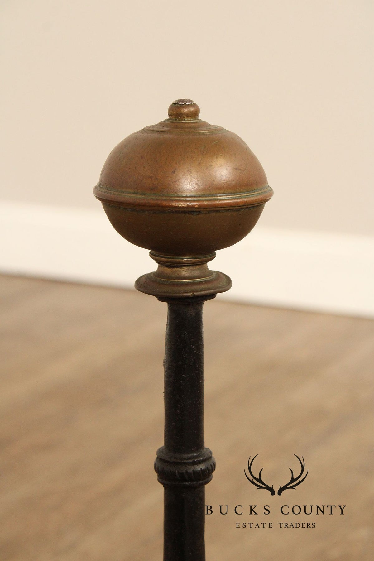 Antique Pair of Forged Iron and Brass Fireplace Andirons