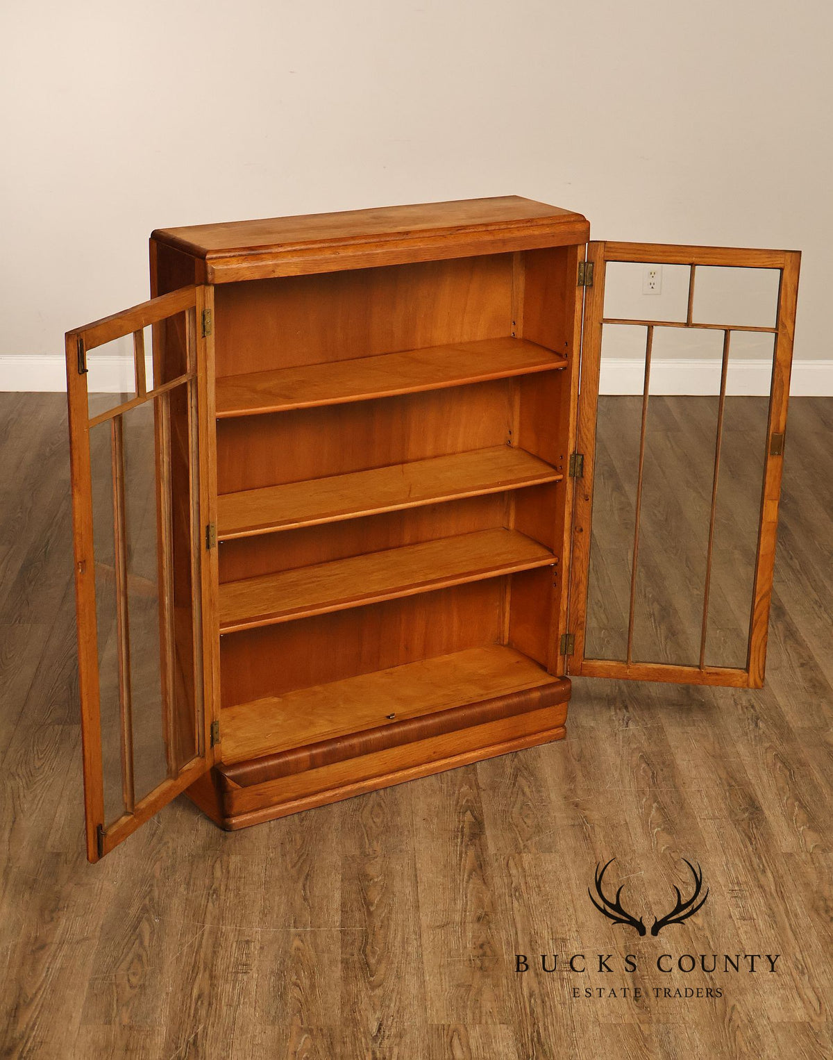 Antique Arts And Crafts Glass Door Oak Bookcase