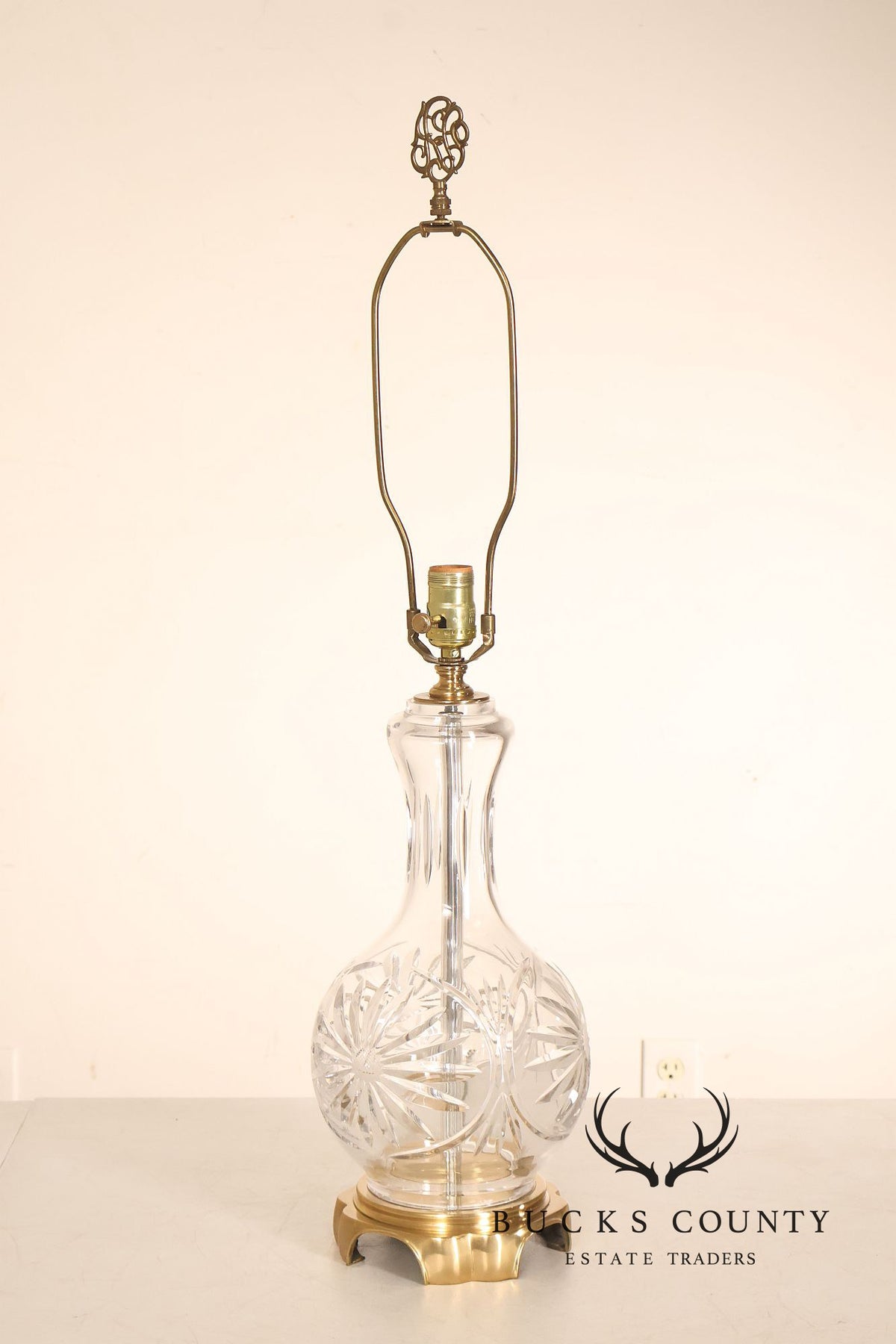 Pair Of Victorian Style Starburst Cut Crystal And Brass Table Lamps